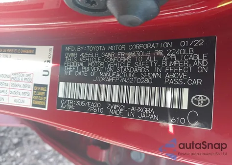 2022 Toyota Prius Prime Limited z USA, uszkodzony, nr VIN JTDKAMFP7N3210280